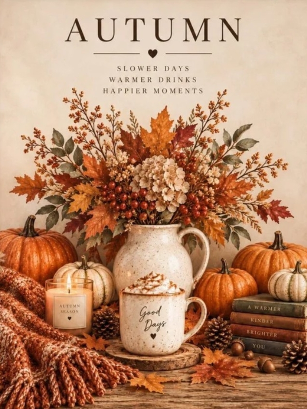 Autumn Harvest Ceramic Pitcher and Mug Set - Cream and Orange 8x10 Print